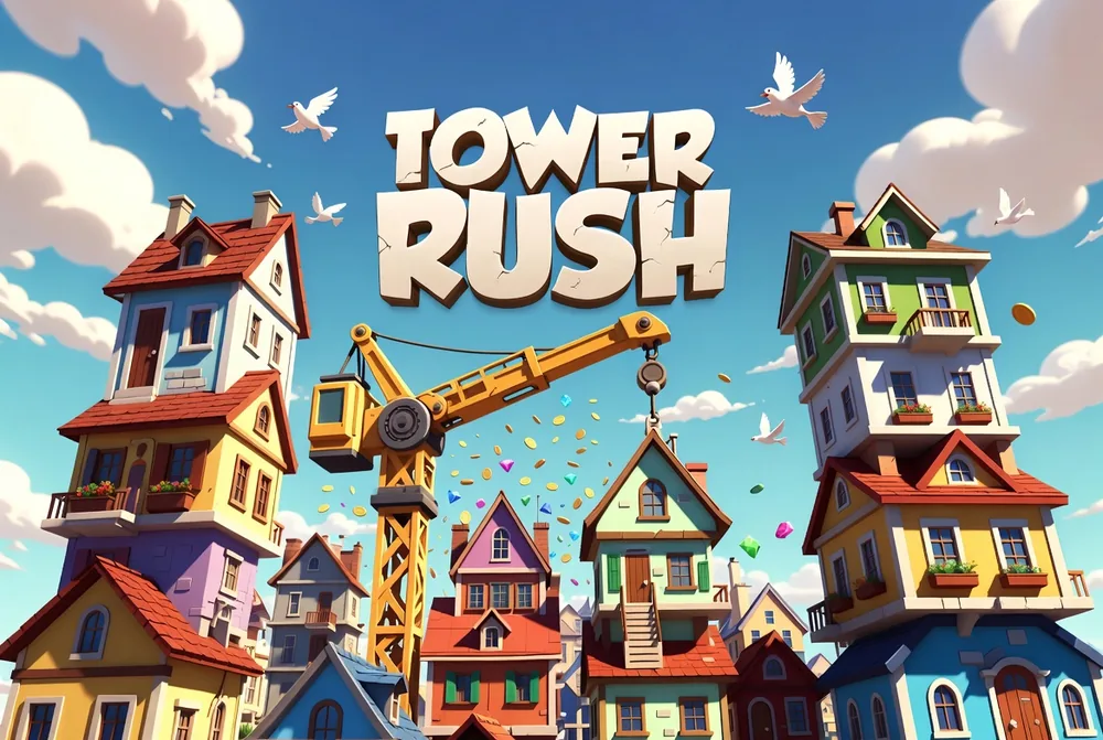 Coins beside a rising Tower Rush skyscraper