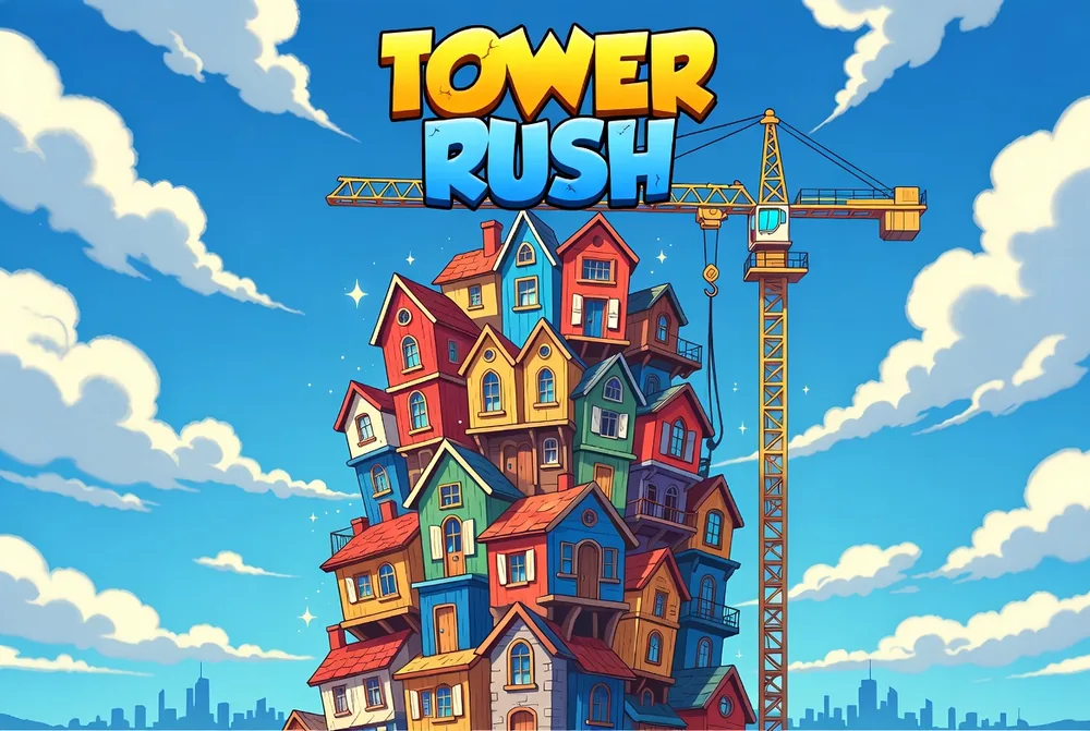 A crane lowering a floor onto the Tower Rush stack
